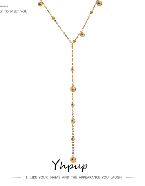 Load image into Gallery viewer, Yhpup Stainless Steel Bead Long Pendant Necklace Minimalist 18 K PVD
