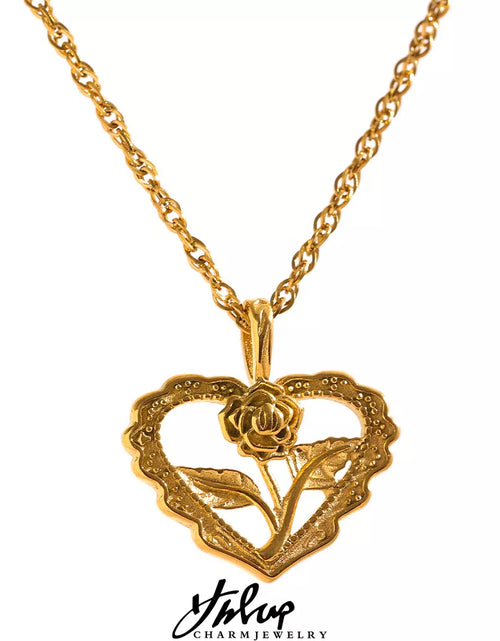 Load image into Gallery viewer, Yhpup Charm Stainless Steel Heart Hollow Cast Flower Pendant Gold
