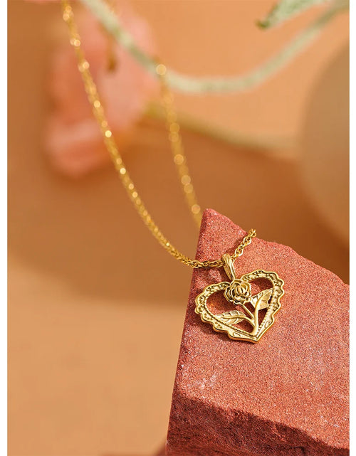 Load image into Gallery viewer, Yhpup Charm Stainless Steel Heart Hollow Cast Flower Pendant Gold
