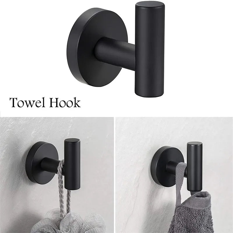 Stainless Steel Bathroom Hardware Set Robe Hook Towel Rail Bar Rack