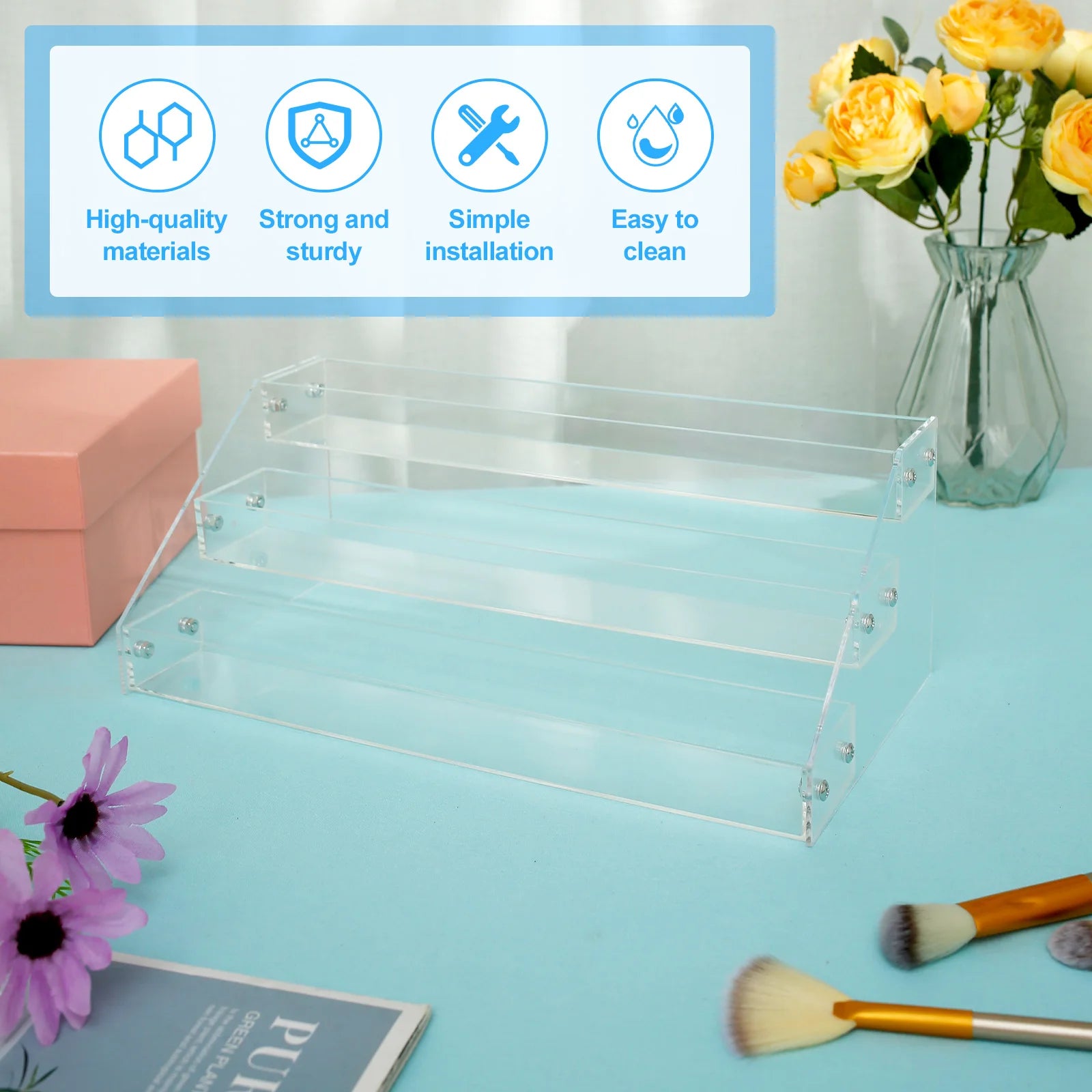 2Pcs 3 Tier Acrylic Display Stand Set Large Capacity Clear Perfume