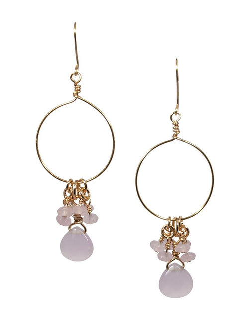 Load image into Gallery viewer, Pink Chalcedony and Jade Cluster Hoop Earrings
